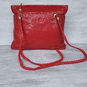 Vintage Y & S Original Red Mesh Pleated Purse Handbag Evening Bag
